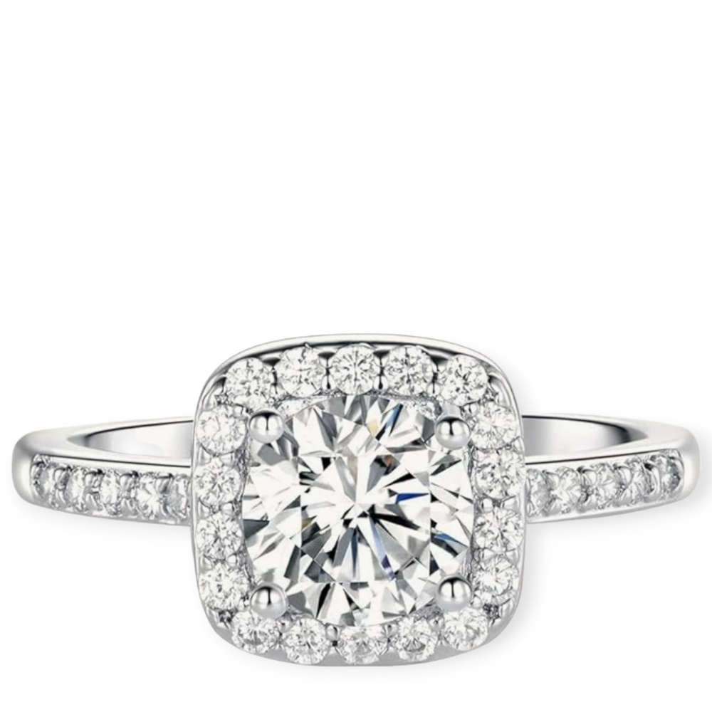 Silver Cubic Zirconia Promise Halo Engagement Promise Eternity Ring for Women